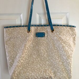 Antonio Melani  Tan tote bag with turquoise trim
